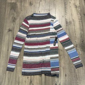 NWT Asymmetrical Offset Striped Lightweight Knit Pullover Sweater